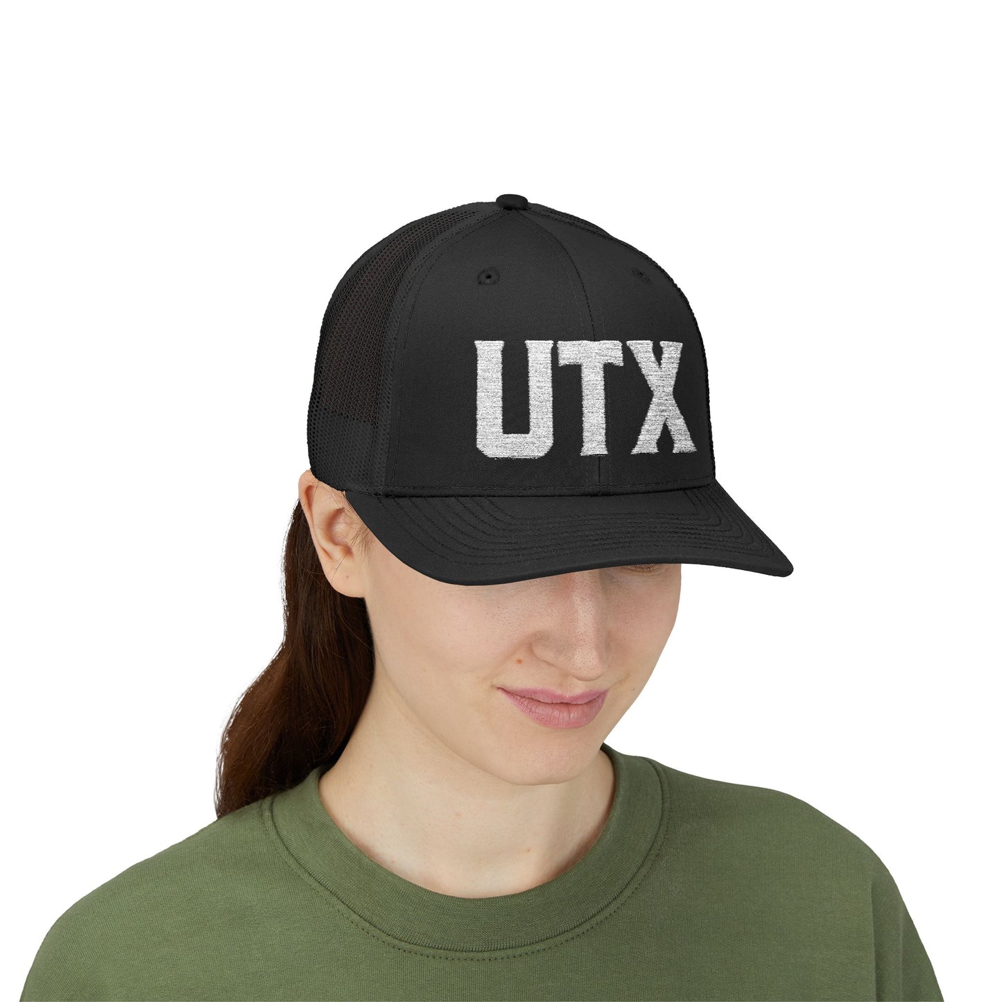 UTX White Snapback Trucker Cap - Trendy Mesh Hat for Everyday Wear